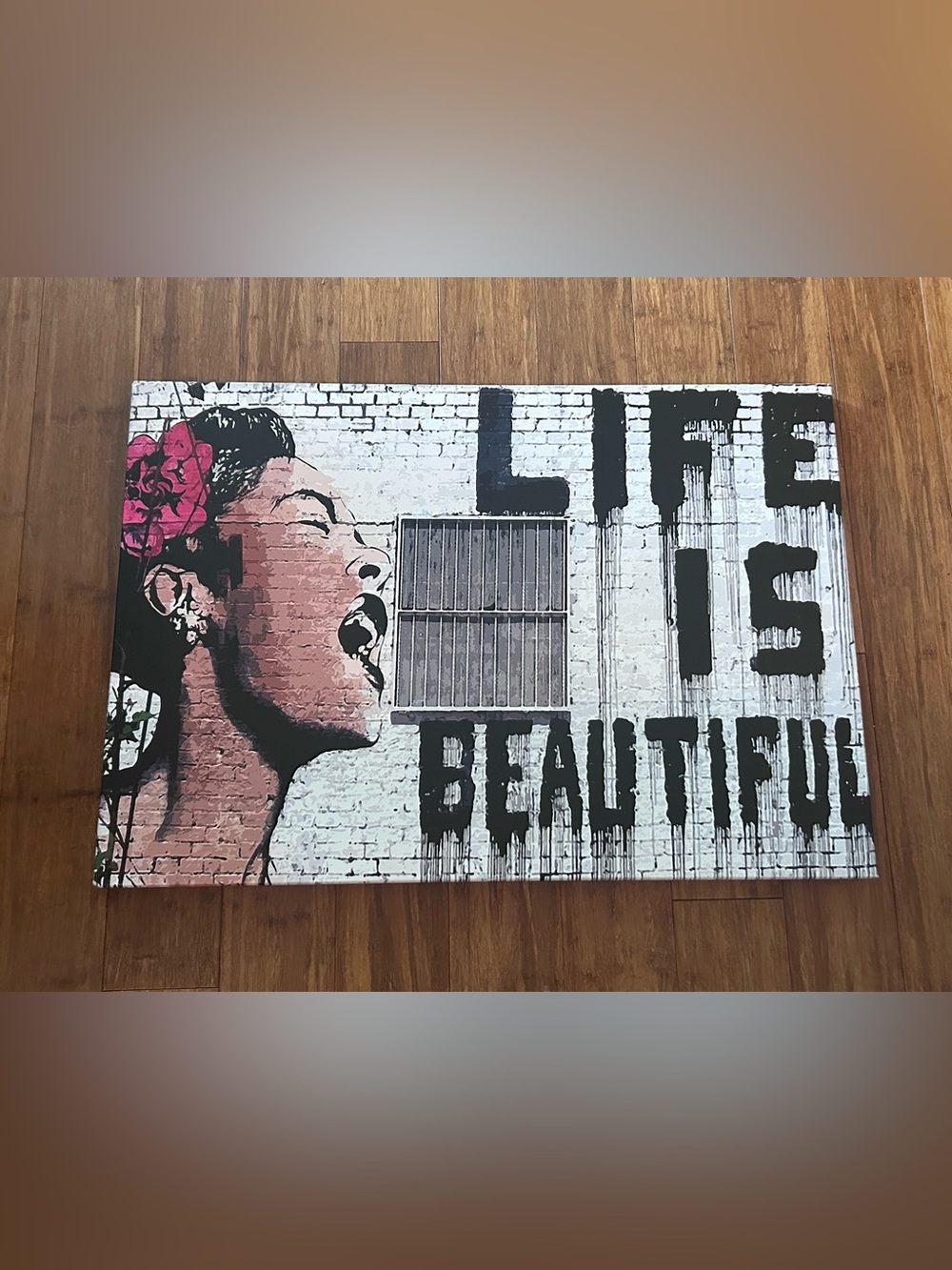 Banksy Life is Beautiful Graffiti Art Mounted 26x18